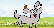 Cartoon dog and tick taking a walk.